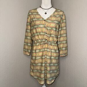 O'Neill Eddie Dress Women's Size Medium Peach Green Gray Casual Long Sleeve